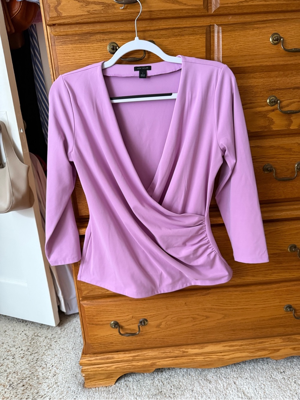 Ann Taylor Lilac Surplice Long-Sleeve Top